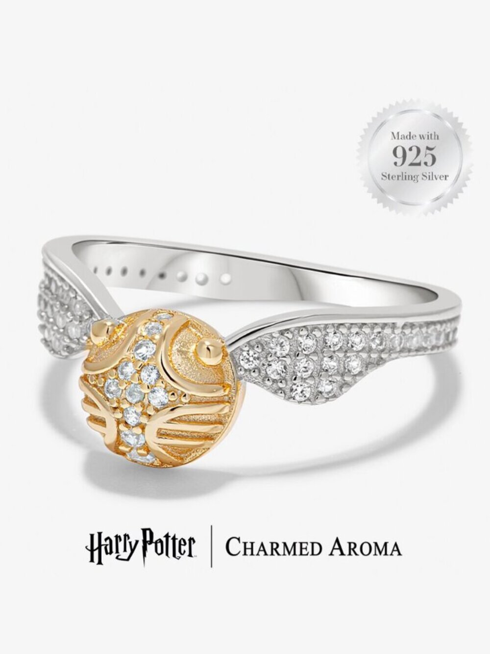 Harry Potter Golden Snitch Ring, solid 925 Sterling Silver
